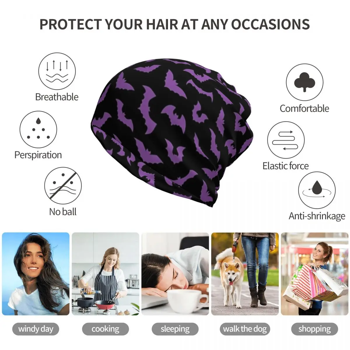Purple Bats Pastel Goth Candy  - Knit Beanie Hat Warm incelemesi ve fiyatı